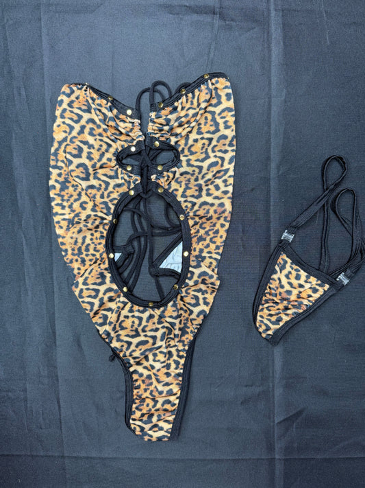 Cheetah Animal Print Spandex One-Piece Lingerie Outfit