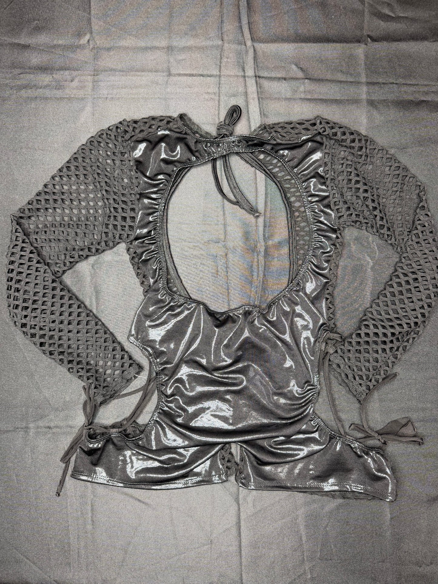 Metallic Black/Black Spandex Romper Lingerie Outfit
