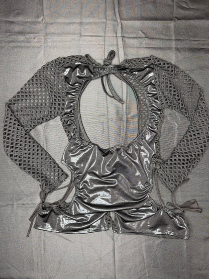 Metallic Black/Black Spandex Romper Lingerie Outfit