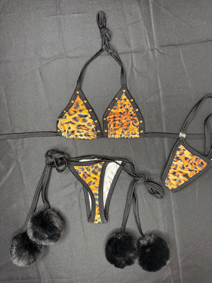 Tiger Animal Print Two-Piece Bikini Lingerie Outfit