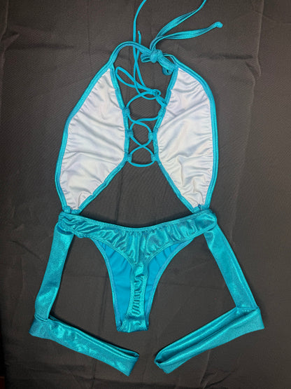 Teal Animal Print One-Piece Lingerie Outfit