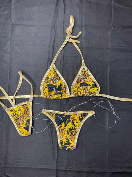 Gold/Black Designer Two-Piece Lingerie Outfit