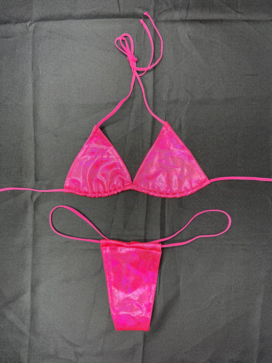 Hot Pink Spandex Micro Bikini Lingerie Outfit