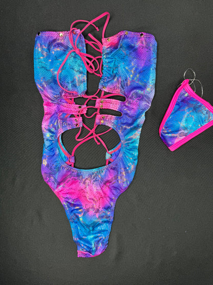 Pink/Blue Snake Animal Print One-Piece Lingerie Outfit