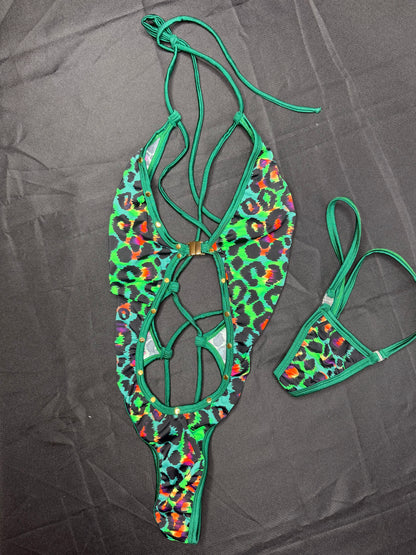 Green Cheetah Animal Print One-Piece Lingerie Outfit