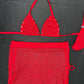 Red Mesh Bikini Top/Skirt Two-Piece Lingerie Outfit
