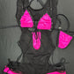 Hot Pink/Black Mesh Shoulder Romper Lingerie Outfit