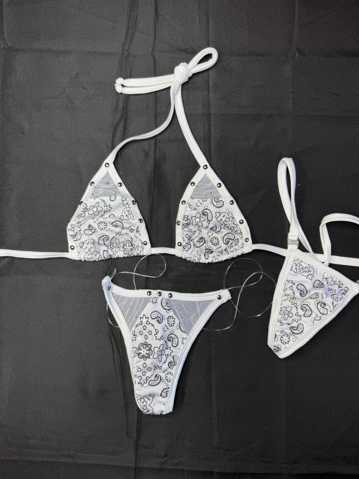 White Bandanna Spandex/White Mesh Two-Piece Bikini Lingerie Outfit