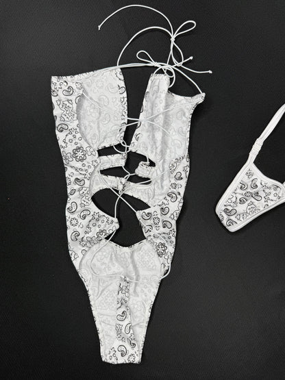 White Bandana Spandex One-Piece Lingerie Outfit