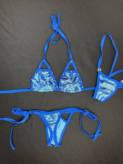 Royal Blue/Metallic Blue Print Two-Piece Bikini Lingerie Outfit