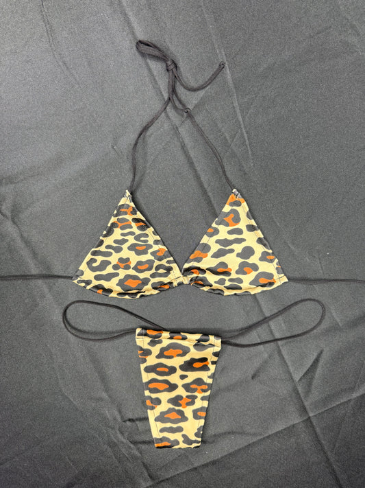 Animal Print Spandex Micro Bikini Lingerie Outfit