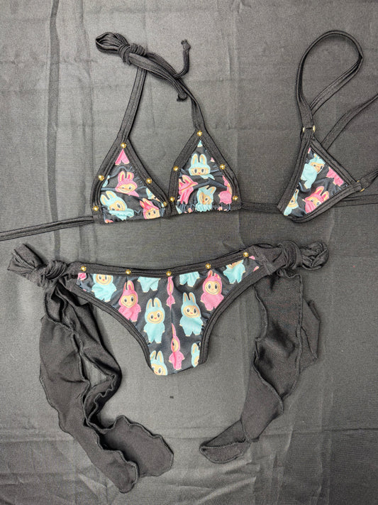Black/Pink Spandex Bikini Lingerie Outfit