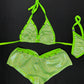 Metallic Lime Green Bikini Top/Shorts Two-Piece Lingerie Outfit