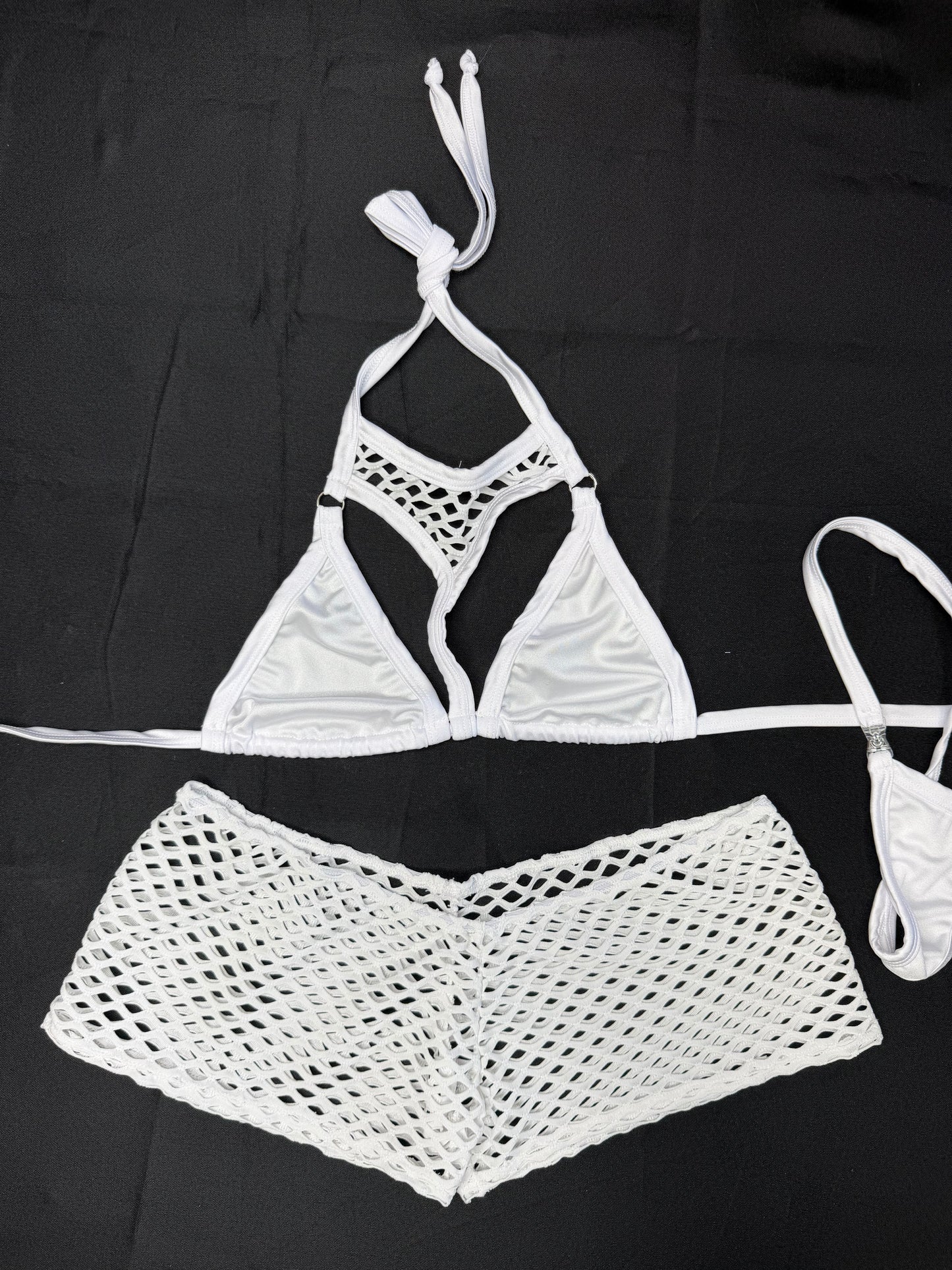 White Spandex Bikini/Shorts Lingerie Outfit