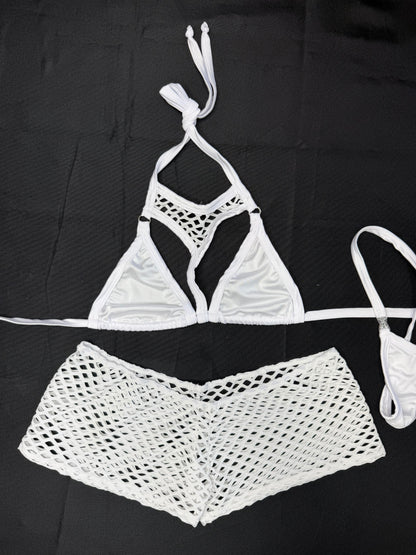 White Spandex Bikini/Shorts Lingerie Outfit