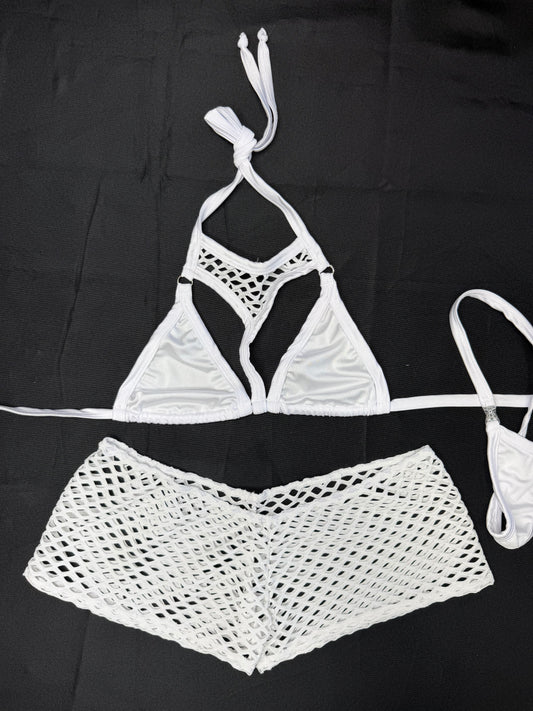 White Spandex Bikini/Shorts Lingerie Outfit