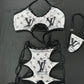 White Bandana/Black Fishnet Two-Piece Shorts/Sports Bra Lingerie Outfit