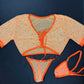 Orange Sparkle Mesh Short Sleeve Top/Silicone String Bottoms Two-Piece Lingerie Outfit
