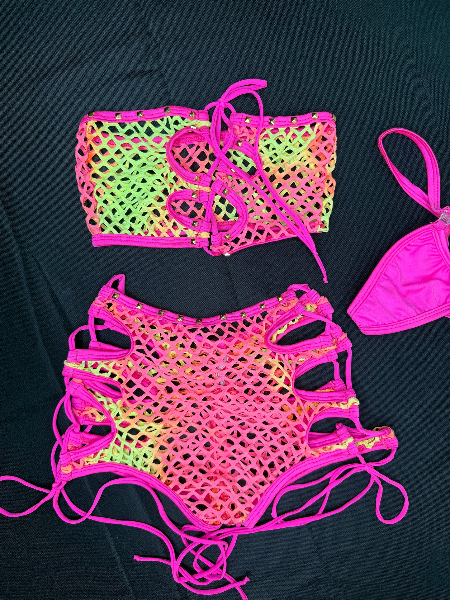 Ombré Fishnet Tube Top/Shorts Two-Piece Lingerie Outfit