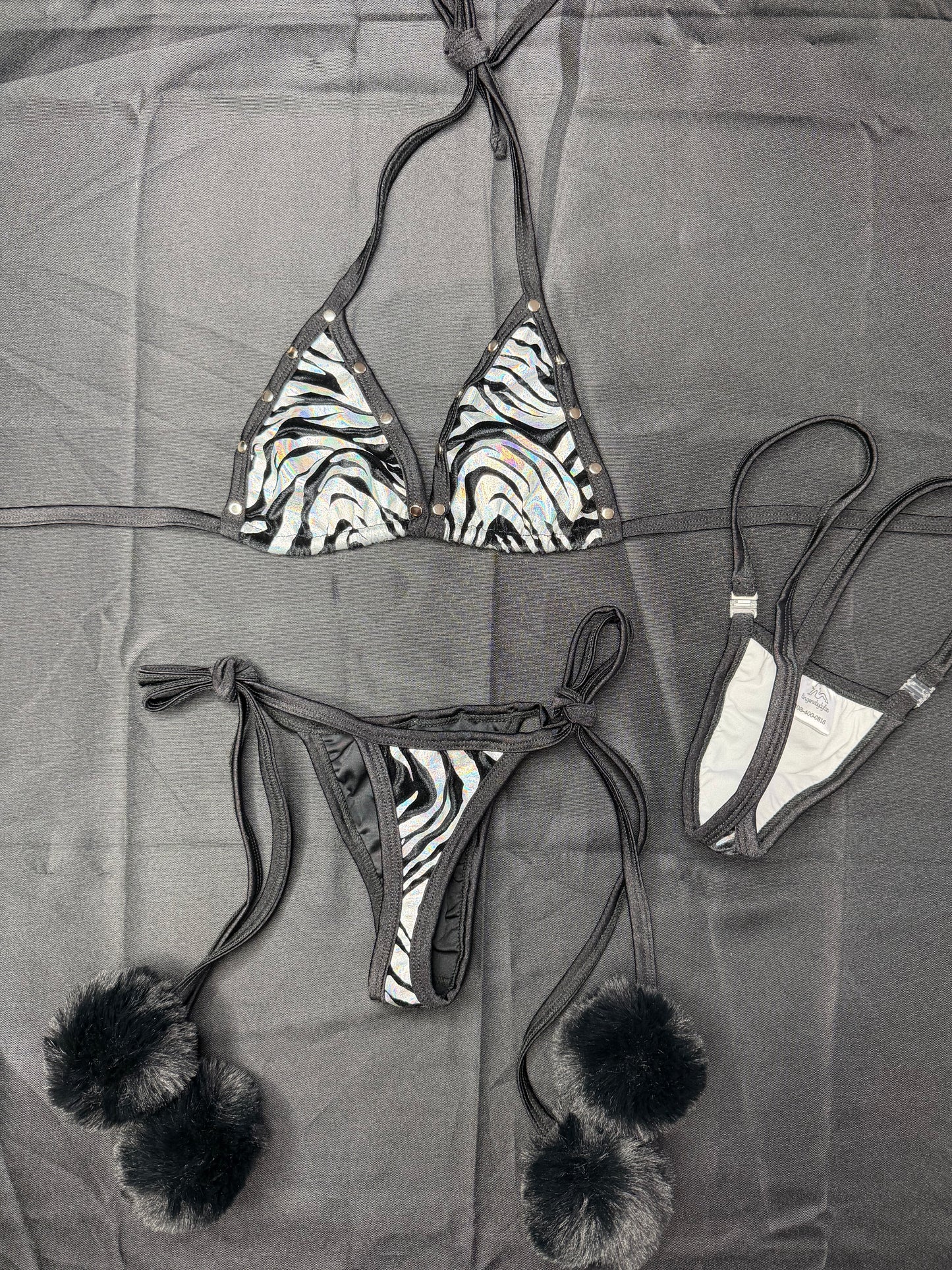 Silver Tiger Animal Print Spandex Two-Piece Bikini Lingerie Outfit