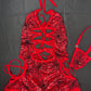 Red Spandex Spider Web One-Piece Romper Lingerie Outfit
