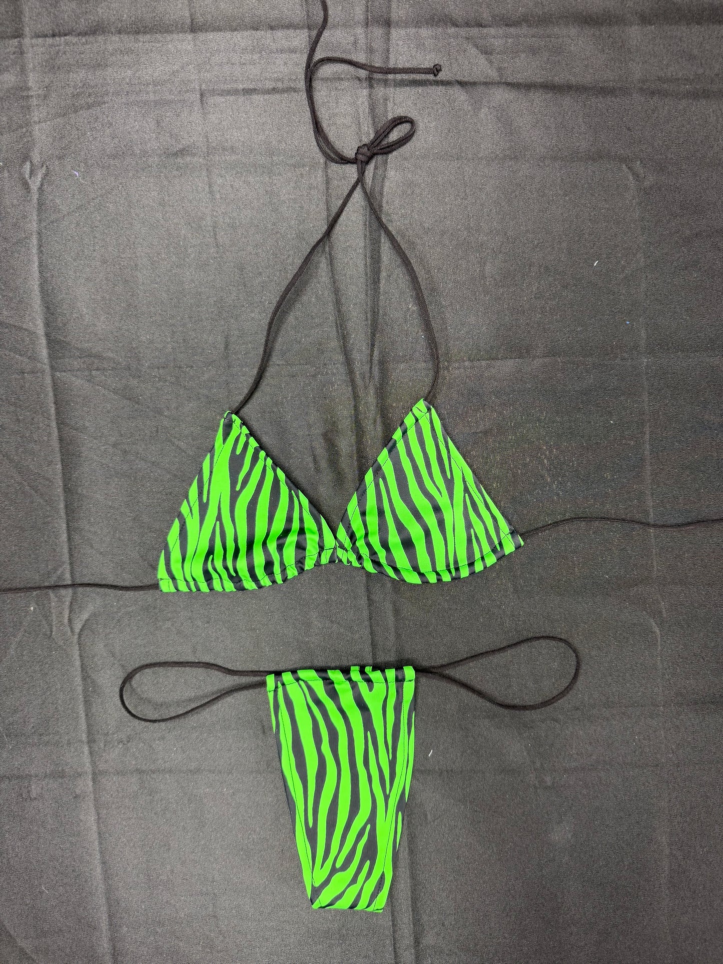 Neon Green Print Micro Bikini Lingerie Outfit