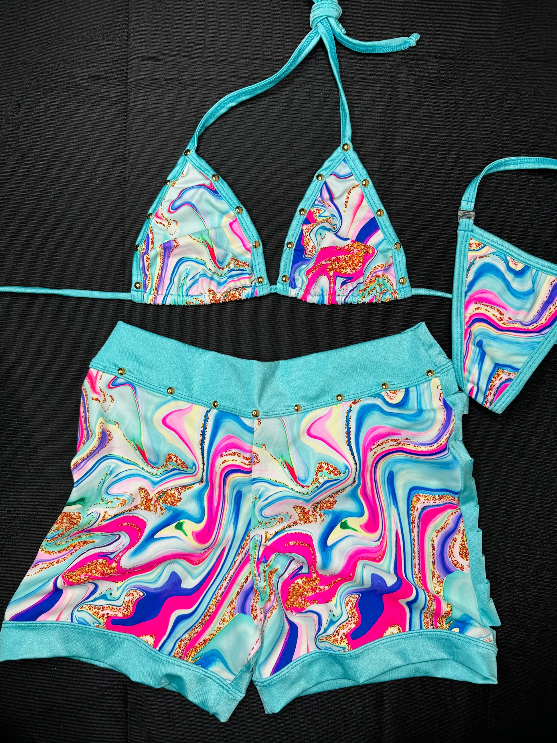 Mint Glitter Bomb Two-Piece Ripped Back Exotic Dancer Outfit