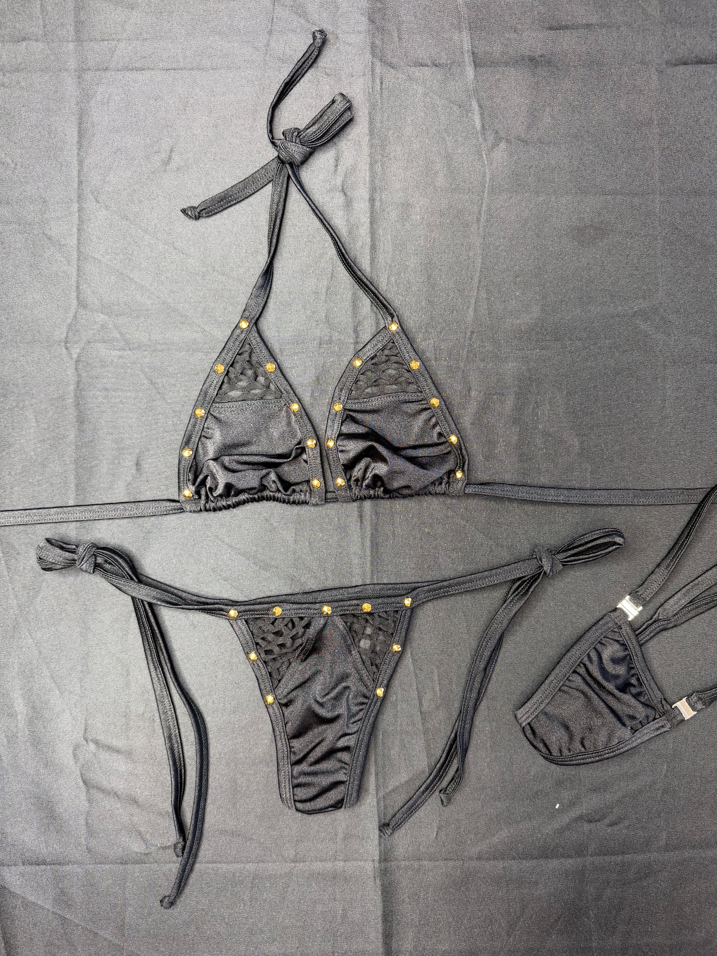 Black Spandex Two-Piece Bikini Lingerie Outfit