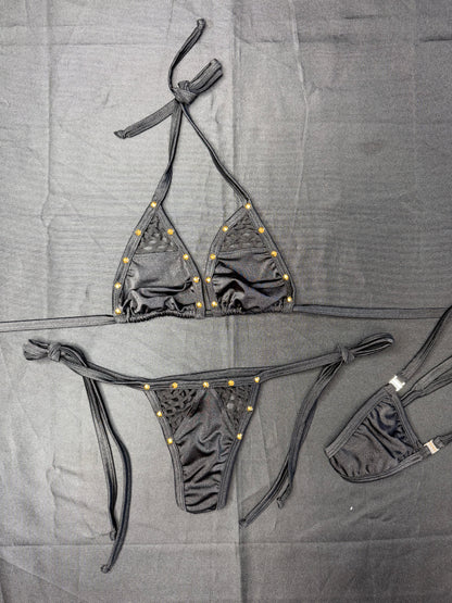 Black Spandex Two-Piece Bikini Lingerie Outfit