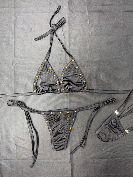 Black Spandex Two-Piece Bikini Lingerie Outfit