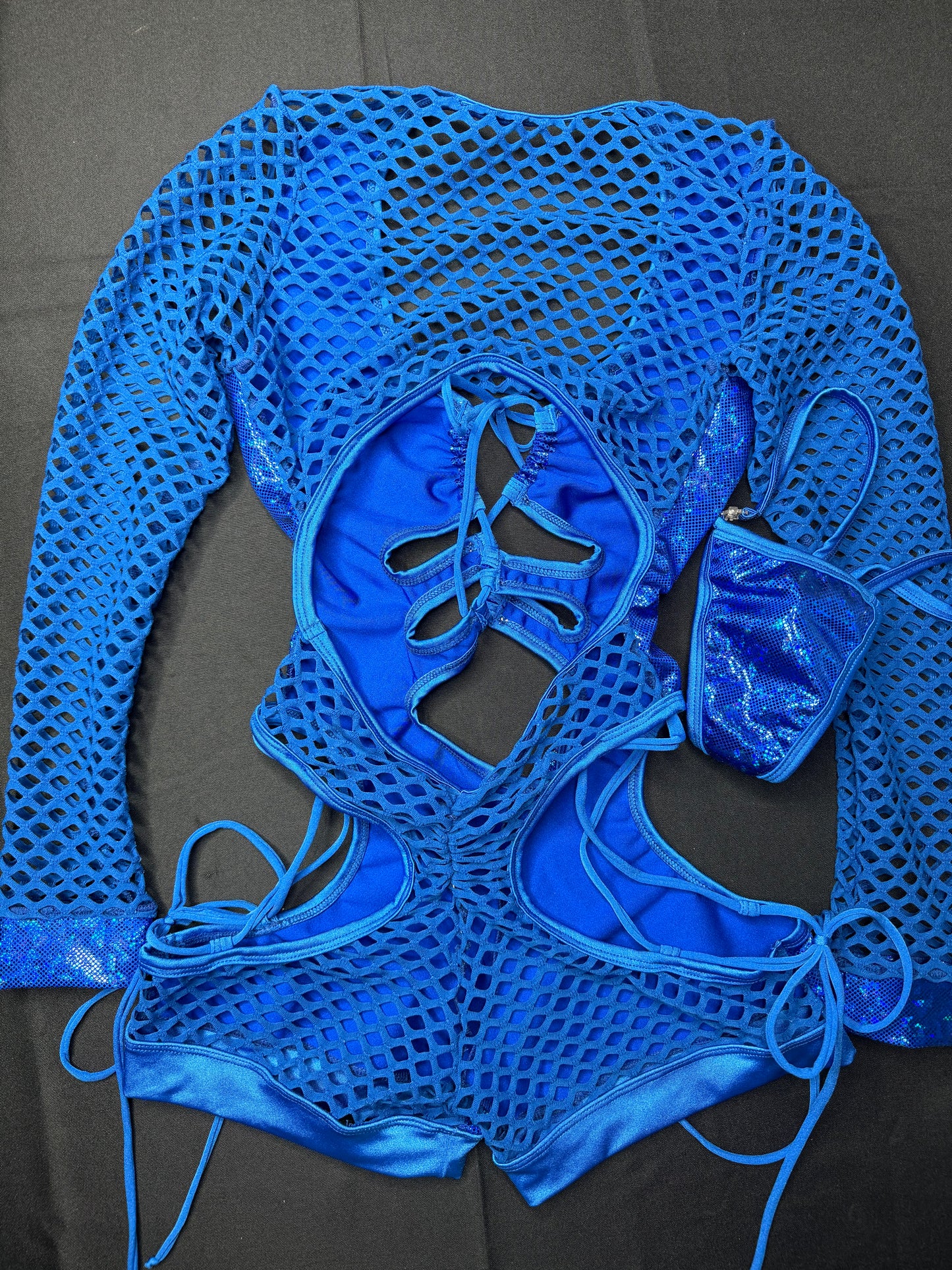 Metallic Blue/Royal Blue One-Piece Bartender Romper Outfit