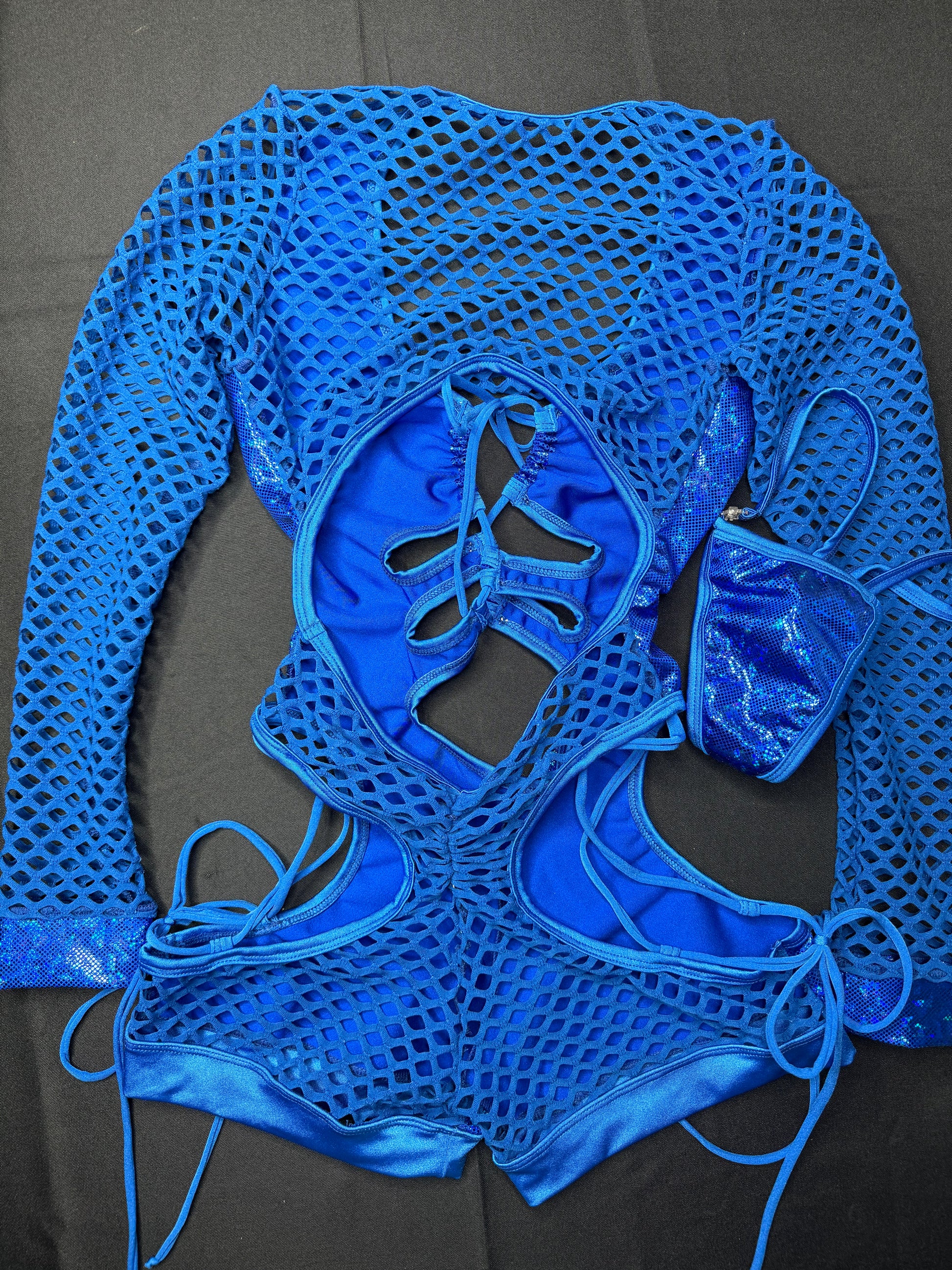 Metallic Blue/Royal Blue One-Piece Bartender Romper Outfit