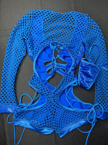 Metallic Blue/Royal Blue One-Piece Bartender Romper Outfit