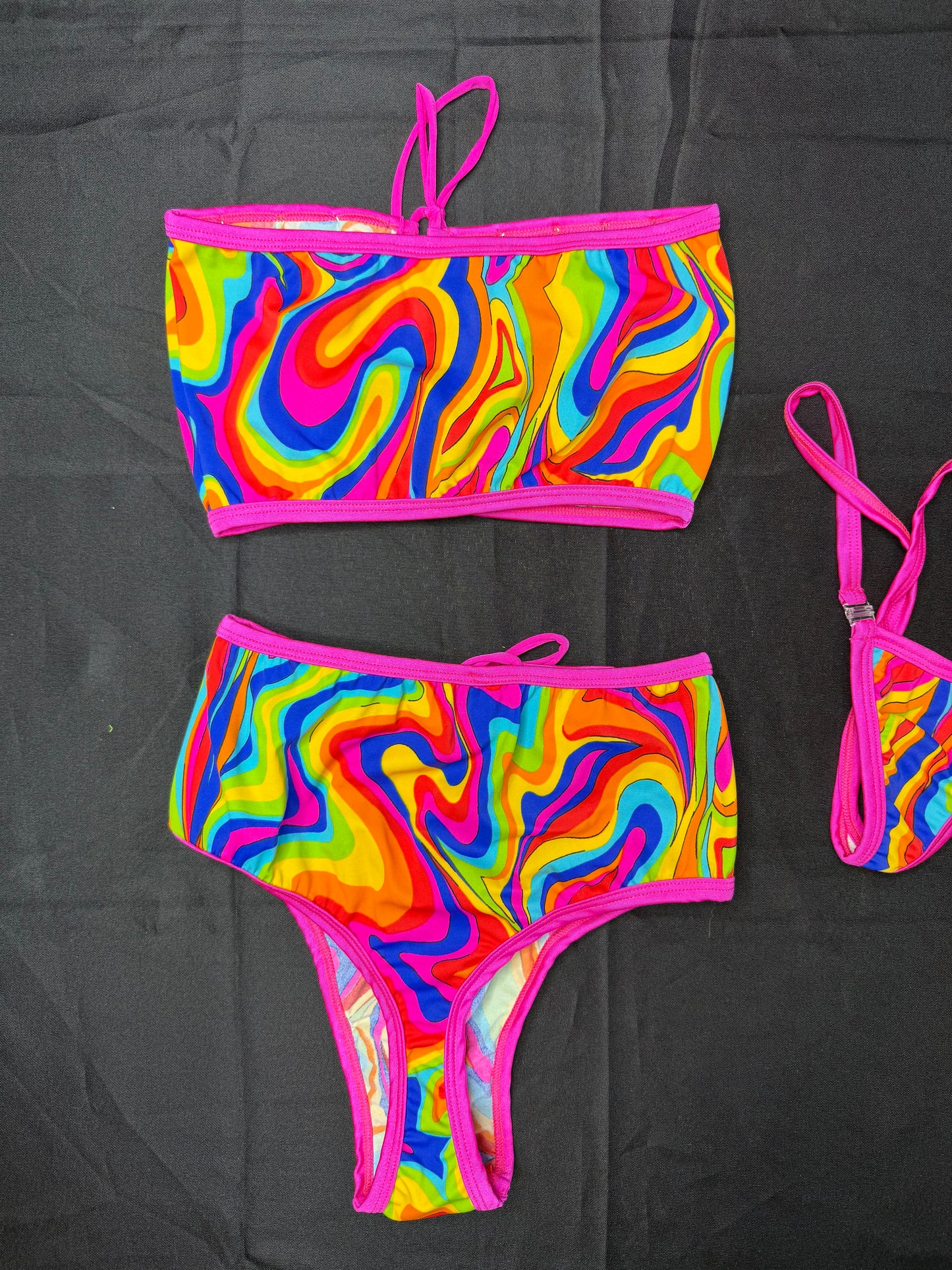 Multi Color/Hot Pink Tube Top/Shorts Two-Piece Lingerie Outfit