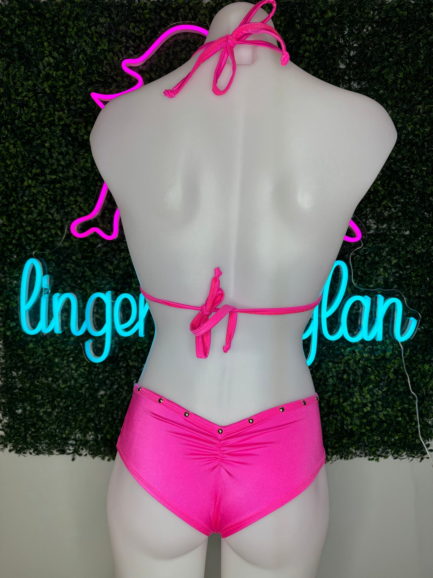 Exotic Dance Wear Hot Pink Two-Piece Outfit Dance Lingerie
