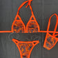 Orange Print Spandex Two-Piece Silicone String Bottoms Bikini Lingerie Outfit