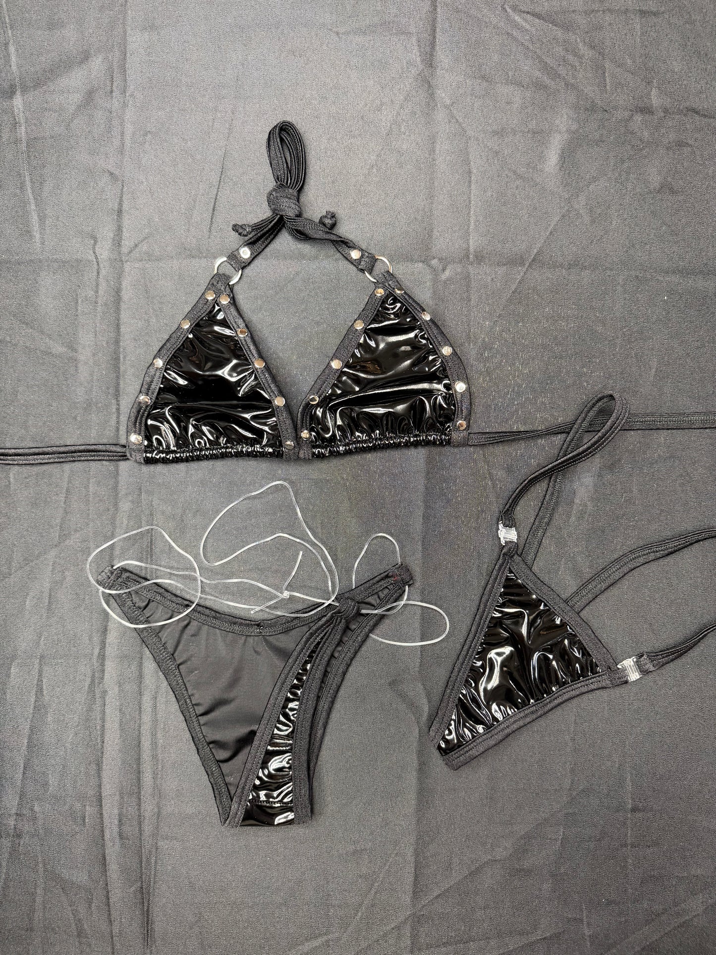 Black Latex Two-Piece Bikini Lingerie Outfit