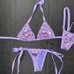 Metallic Lavender Spandex Two-Piece Side-Tie Bikini Lingerie Outfit