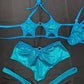 Teal Star Top/Shorts Garters Three Piece Lingerie Outfit