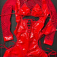 Red Latex/Fishnet Bartender Romper Outfit