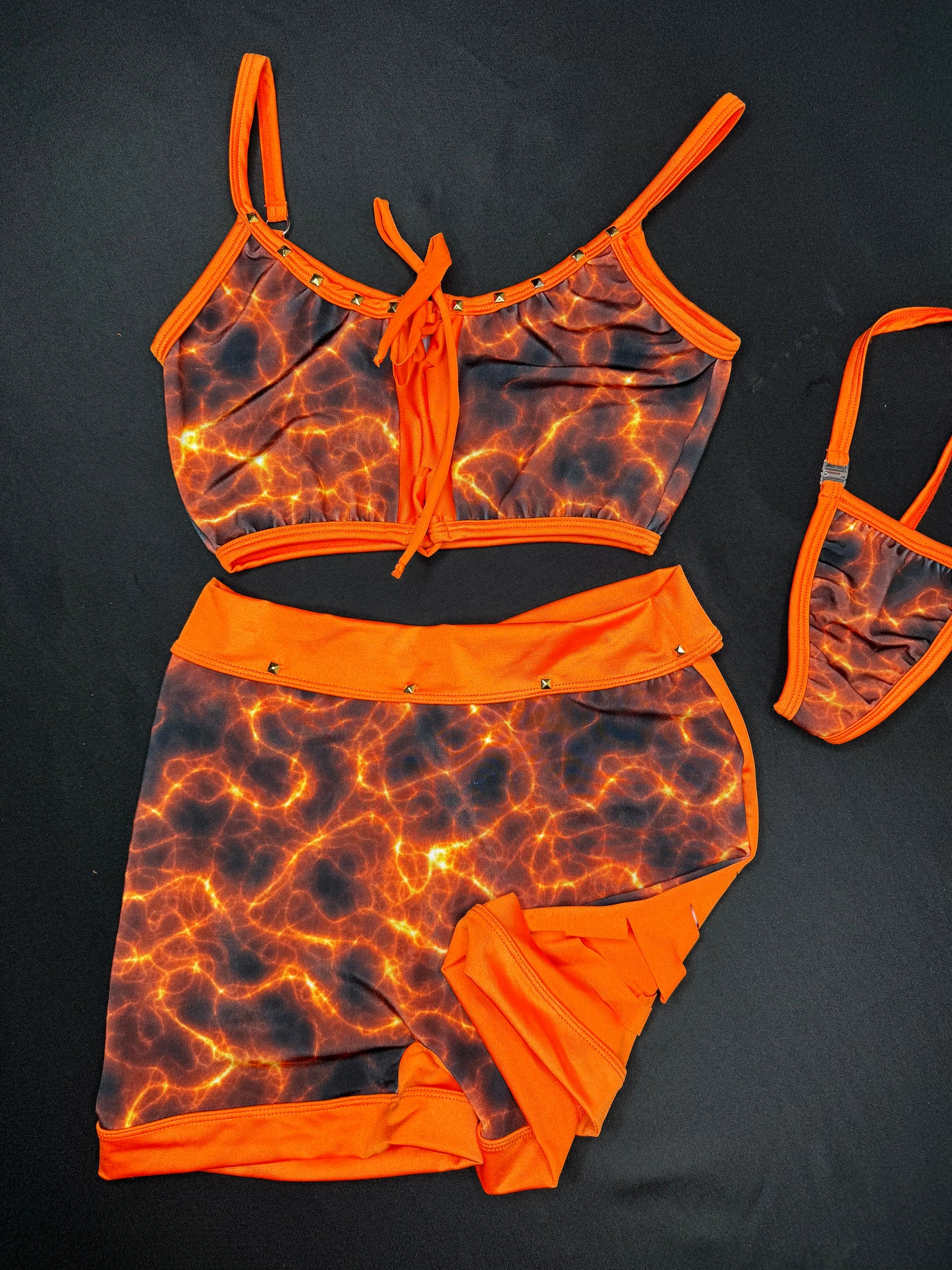 Orange Two-Piece Shorts Bra/Ripped Shorts Lingerie Outfit