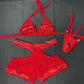 Metallic Red Spandex Bikini Top/Shorts Two-Piece Lingerie Outfit