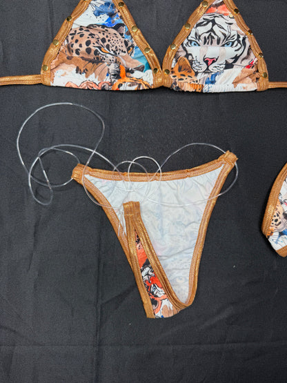 Tiger Print/Copper Spandex Two-Piece Lingerie Outfit