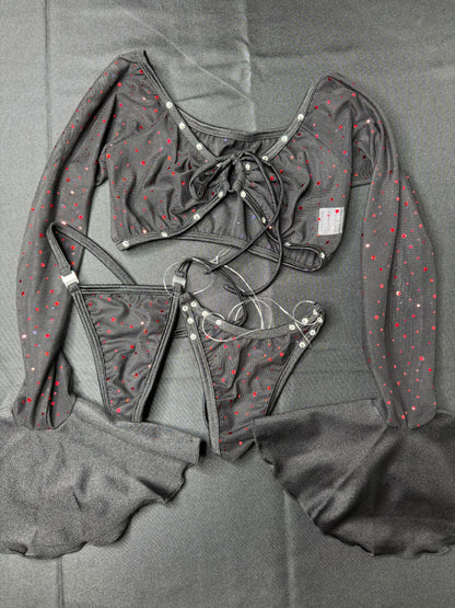 Black Mesh Long Sleeve Lingerie Outfit
