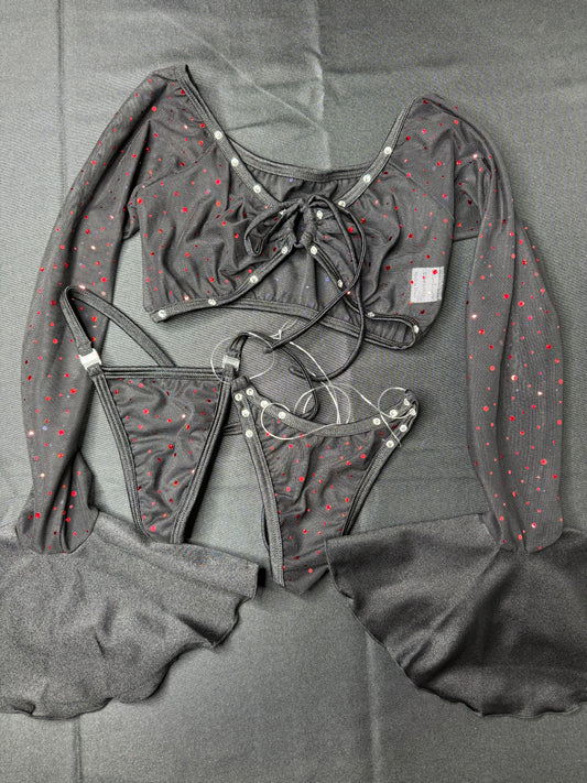Black Mesh Long Sleeve Lingerie Outfit