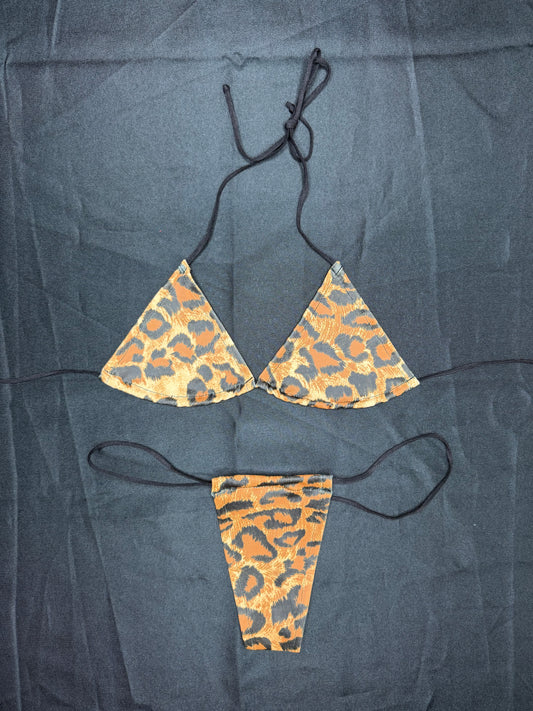 Animal Print Spandex Micro Bikini Lingerie Outfit
