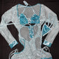 Baby Blue Spandex/Fishnet Romper Long Sleeve Lingerie Outfit