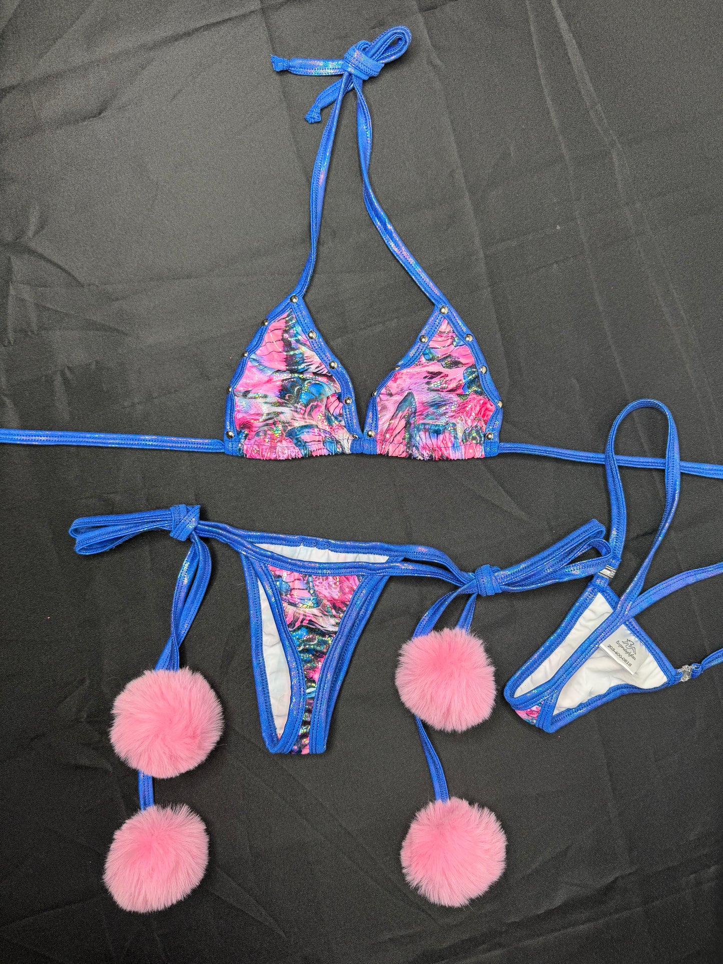 Butterfly Spandex Pom-Pom Side-Tie Bikini Lingerie Outfit