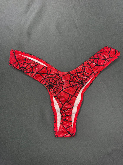 Red Web Nylon/Spandex Red Mesh One-Piece Cheeky Thong Lingerie Outfit