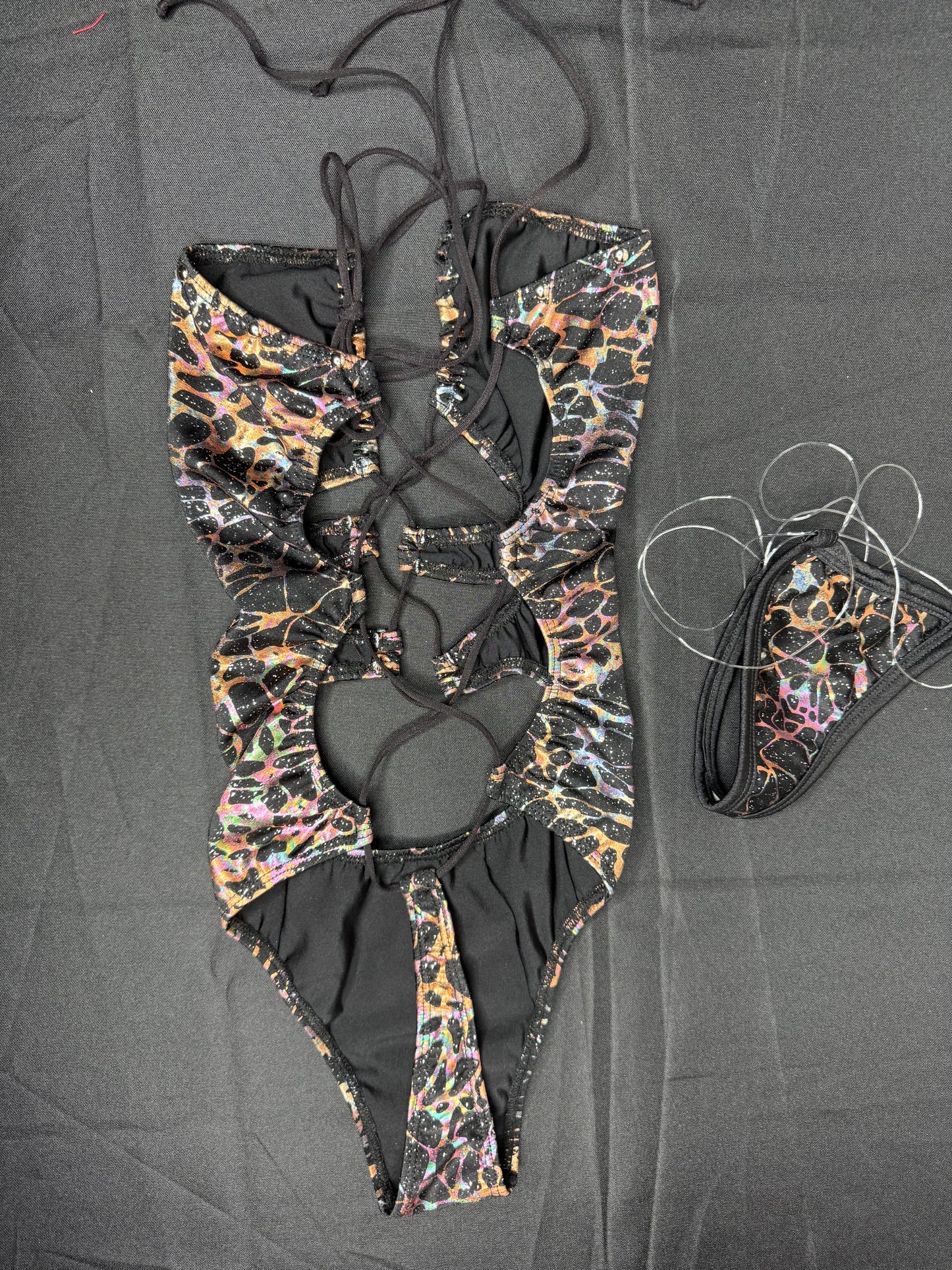 Black Animal Print One-Piece Lingerie Outfit